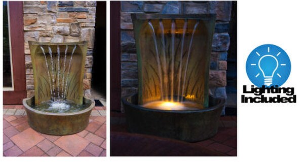 Aria Garden Wall Fountain with Light Cast Stone New Henri Product
